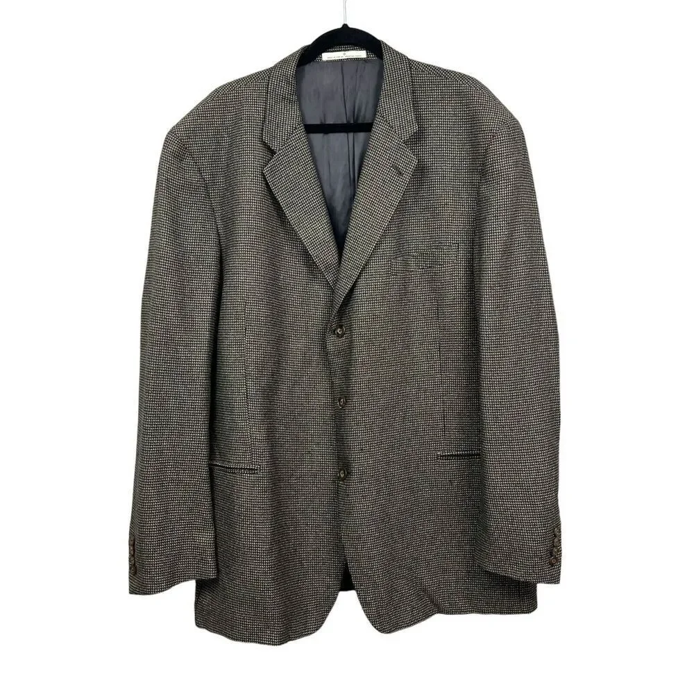Joseph Abboud Mens Sport Coat Blazer Silk‎ Wool Super 100's Houndstooth Size 48L